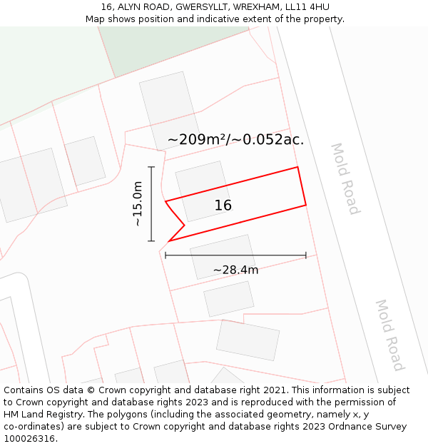16, ALYN ROAD, GWERSYLLT, WREXHAM, LL11 4HU: Plot and title map