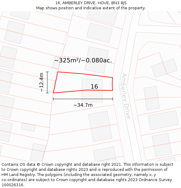 16, AMBERLEY DRIVE, HOVE, BN3 8JS: Plot and title map
