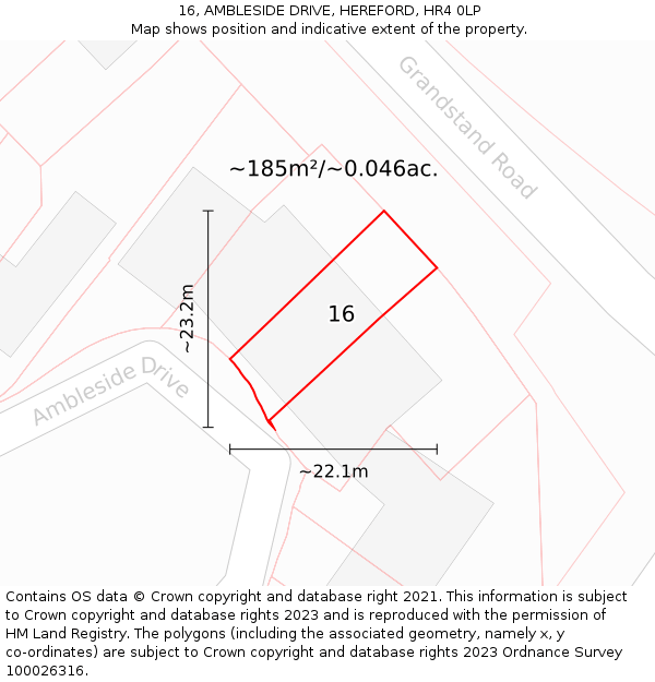 16, AMBLESIDE DRIVE, HEREFORD, HR4 0LP: Plot and title map