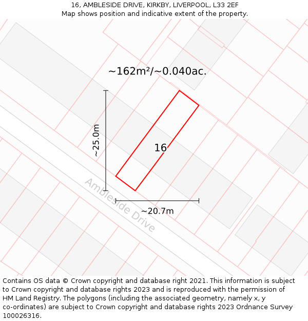 16, AMBLESIDE DRIVE, KIRKBY, LIVERPOOL, L33 2EF: Plot and title map