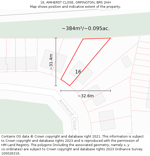 16, AMHERST CLOSE, ORPINGTON, BR5 2HH: Plot and title map