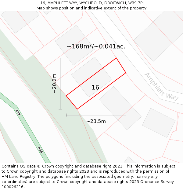 16, AMPHLETT WAY, WYCHBOLD, DROITWICH, WR9 7PJ: Plot and title map