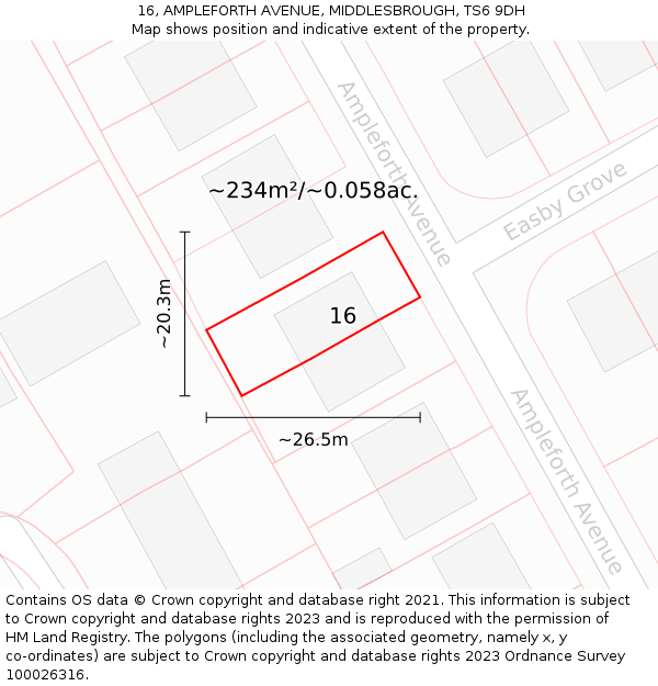 16, AMPLEFORTH AVENUE, MIDDLESBROUGH, TS6 9DH: Plot and title map