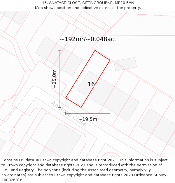 16, ANATASE CLOSE, SITTINGBOURNE, ME10 5AN: Plot and title map