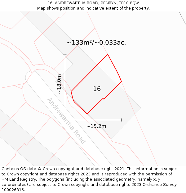 16, ANDREWARTHA ROAD, PENRYN, TR10 8QW: Plot and title map