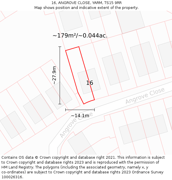 16, ANGROVE CLOSE, YARM, TS15 9RR: Plot and title map