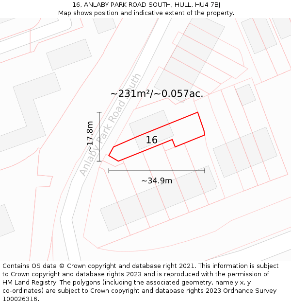 16, ANLABY PARK ROAD SOUTH, HULL, HU4 7BJ: Plot and title map