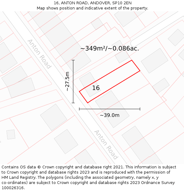 16, ANTON ROAD, ANDOVER, SP10 2EN: Plot and title map