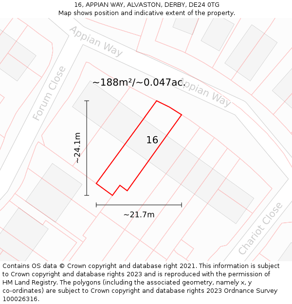 16, APPIAN WAY, ALVASTON, DERBY, DE24 0TG: Plot and title map