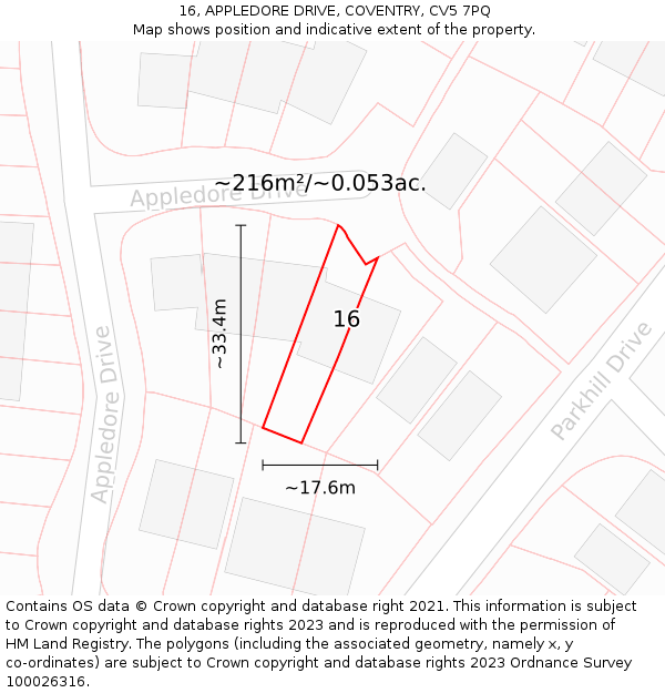 16, APPLEDORE DRIVE, COVENTRY, CV5 7PQ: Plot and title map