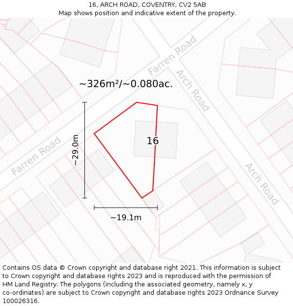 16, ARCH ROAD, COVENTRY, CV2 5AB: Plot and title map