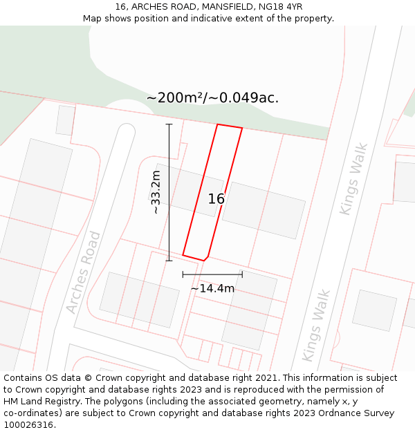 16, ARCHES ROAD, MANSFIELD, NG18 4YR: Plot and title map