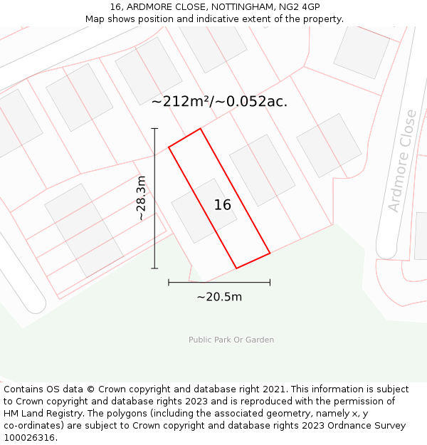 16, ARDMORE CLOSE, NOTTINGHAM, NG2 4GP: Plot and title map