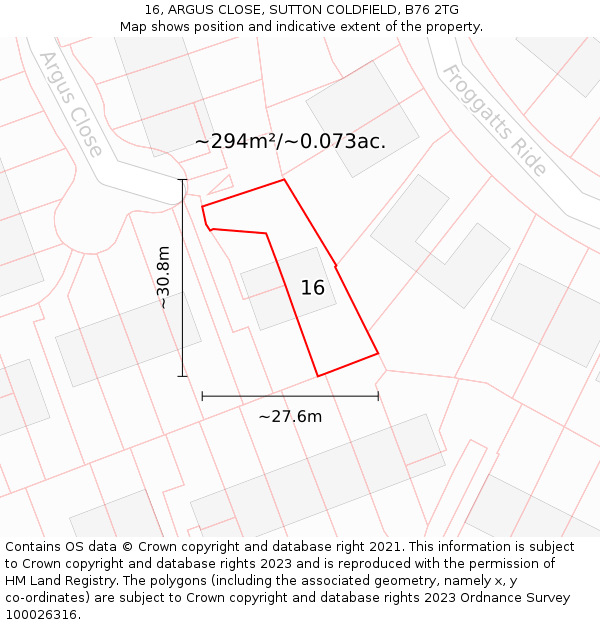 16, ARGUS CLOSE, SUTTON COLDFIELD, B76 2TG: Plot and title map