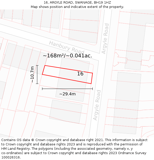16, ARGYLE ROAD, SWANAGE, BH19 1HZ: Plot and title map