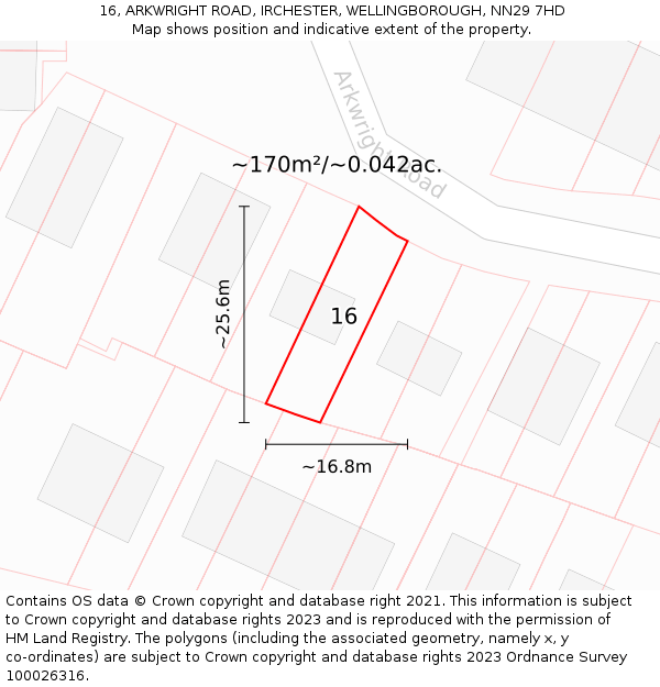 16, ARKWRIGHT ROAD, IRCHESTER, WELLINGBOROUGH, NN29 7HD: Plot and title map