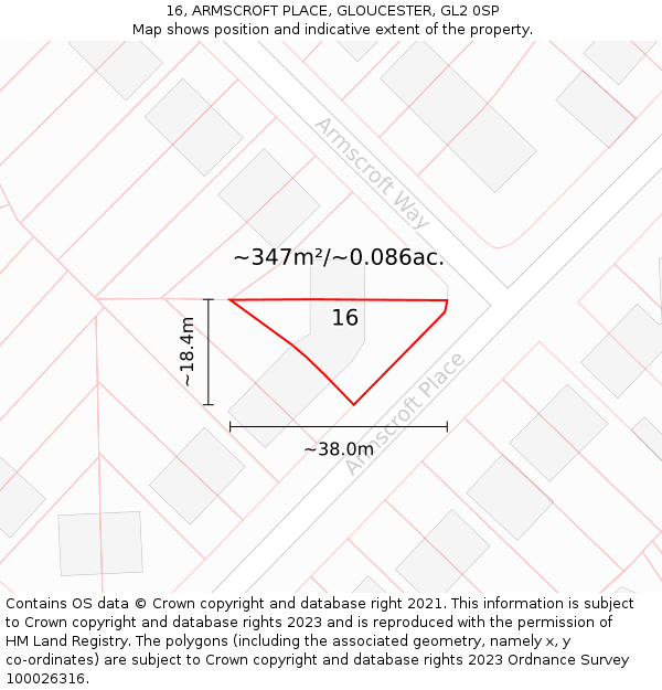 16, ARMSCROFT PLACE, GLOUCESTER, GL2 0SP: Plot and title map