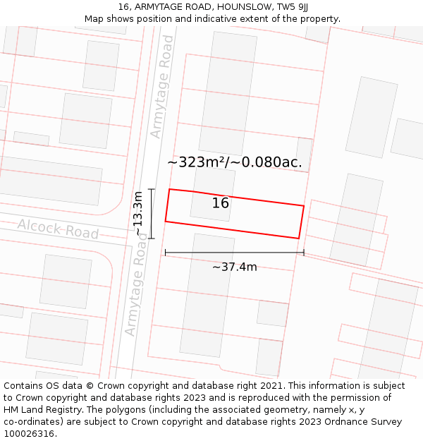 16, ARMYTAGE ROAD, HOUNSLOW, TW5 9JJ: Plot and title map