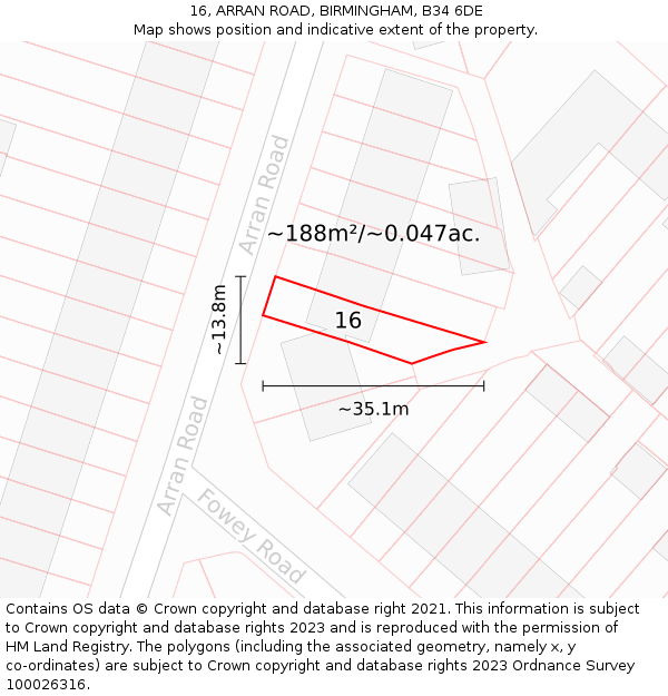 16, ARRAN ROAD, BIRMINGHAM, B34 6DE: Plot and title map