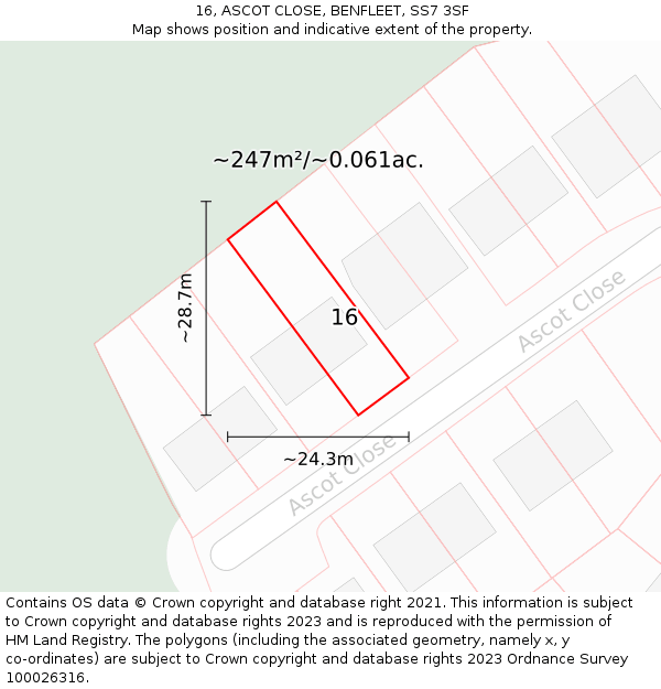 16, ASCOT CLOSE, BENFLEET, SS7 3SF: Plot and title map