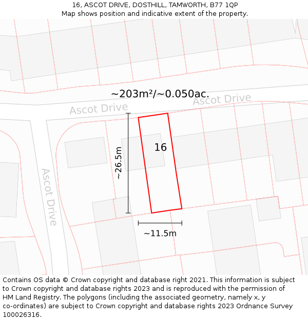 16, ASCOT DRIVE, DOSTHILL, TAMWORTH, B77 1QP: Plot and title map