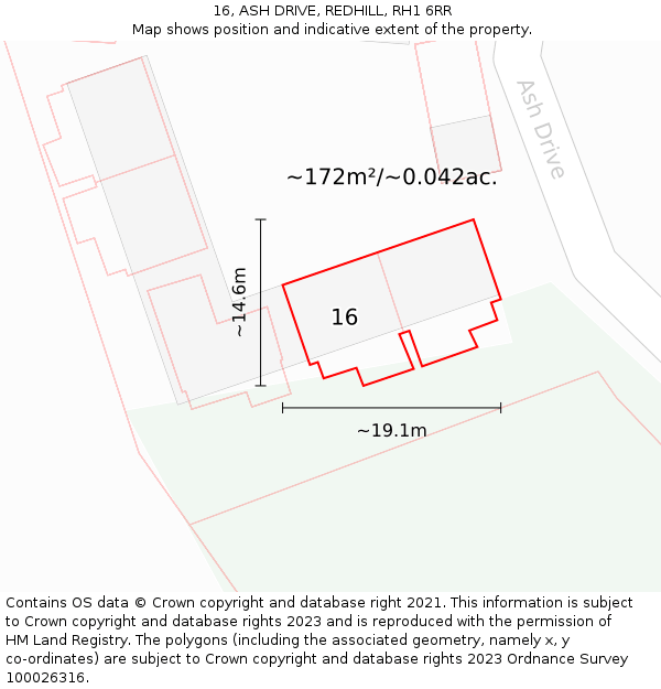 16, ASH DRIVE, REDHILL, RH1 6RR: Plot and title map