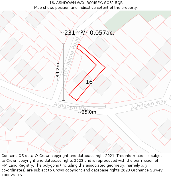 16, ASHDOWN WAY, ROMSEY, SO51 5QR: Plot and title map