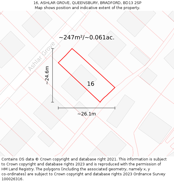 16, ASHLAR GROVE, QUEENSBURY, BRADFORD, BD13 2SP: Plot and title map