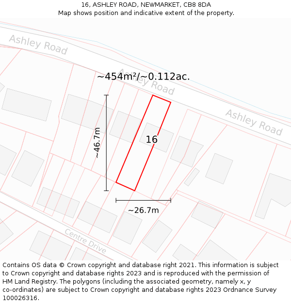 16, ASHLEY ROAD, NEWMARKET, CB8 8DA: Plot and title map