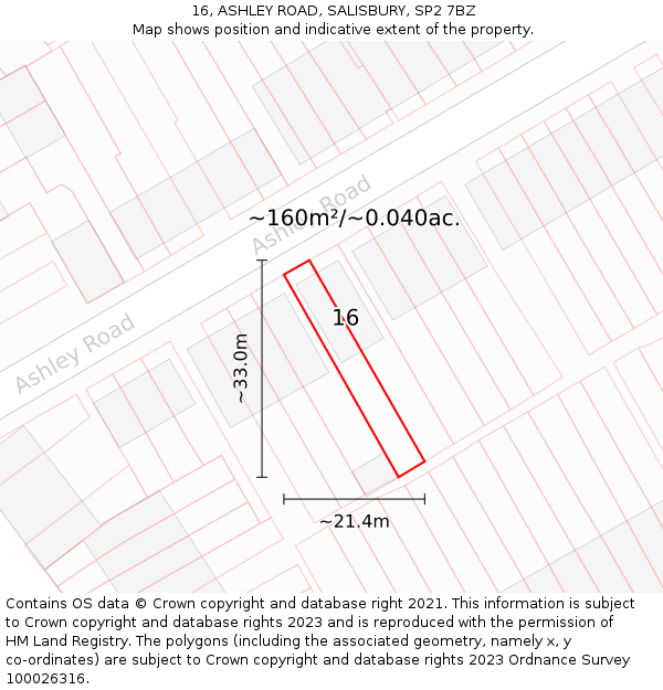 16, ASHLEY ROAD, SALISBURY, SP2 7BZ: Plot and title map