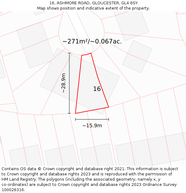 16, ASHMORE ROAD, GLOUCESTER, GL4 6SY: Plot and title map
