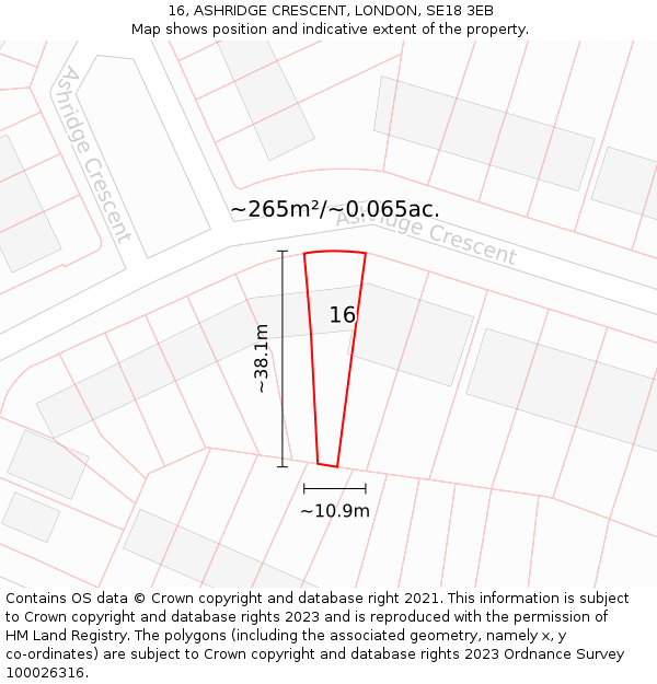16, ASHRIDGE CRESCENT, LONDON, SE18 3EB: Plot and title map