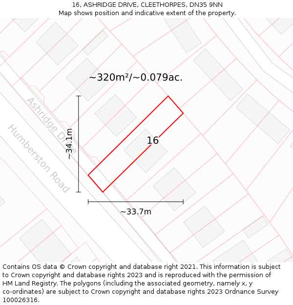 16, ASHRIDGE DRIVE, CLEETHORPES, DN35 9NN: Plot and title map