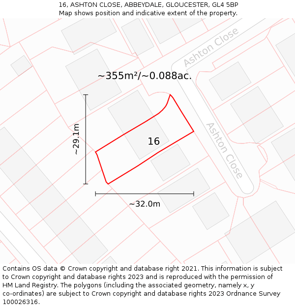 16, ASHTON CLOSE, ABBEYDALE, GLOUCESTER, GL4 5BP: Plot and title map