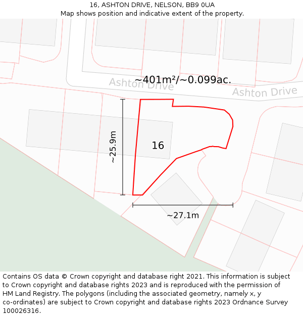 16, ASHTON DRIVE, NELSON, BB9 0UA: Plot and title map