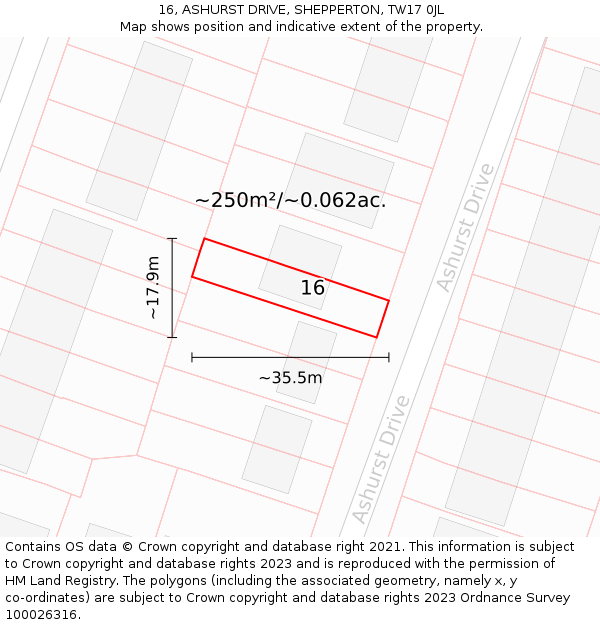16, ASHURST DRIVE, SHEPPERTON, TW17 0JL: Plot and title map