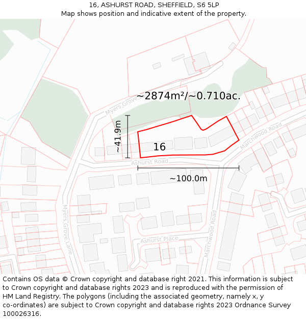 16, ASHURST ROAD, SHEFFIELD, S6 5LP: Plot and title map