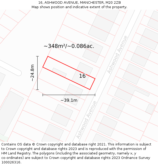 16, ASHWOOD AVENUE, MANCHESTER, M20 2ZB: Plot and title map