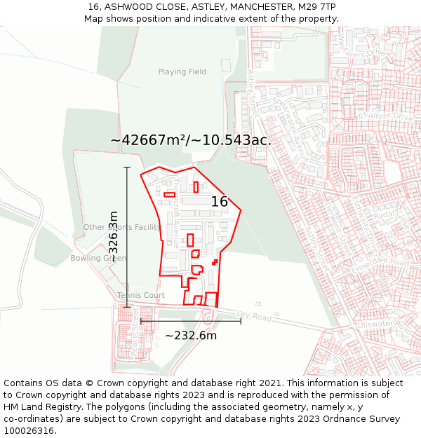 16, ASHWOOD CLOSE, ASTLEY, MANCHESTER, M29 7TP: Plot and title map