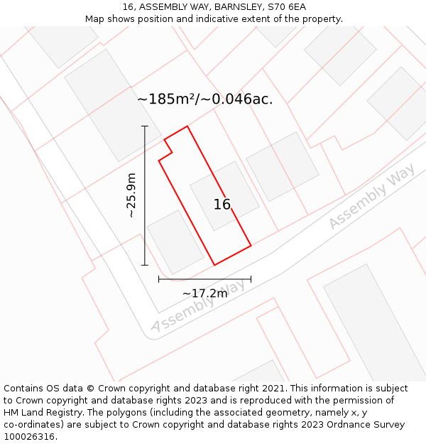 16, ASSEMBLY WAY, BARNSLEY, S70 6EA: Plot and title map