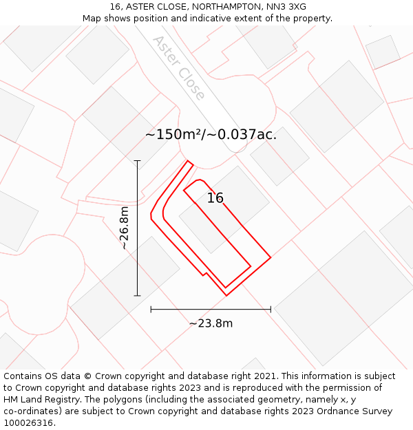 16, ASTER CLOSE, NORTHAMPTON, NN3 3XG: Plot and title map