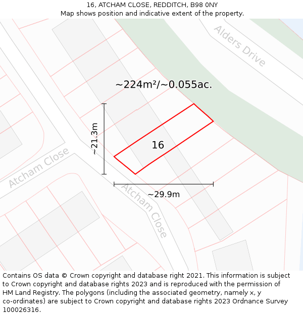 16, ATCHAM CLOSE, REDDITCH, B98 0NY: Plot and title map