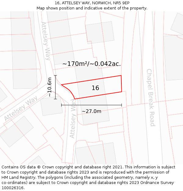 16, ATTELSEY WAY, NORWICH, NR5 9EP: Plot and title map