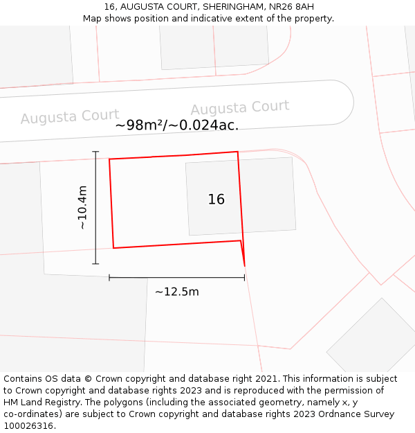 16, AUGUSTA COURT, SHERINGHAM, NR26 8AH: Plot and title map