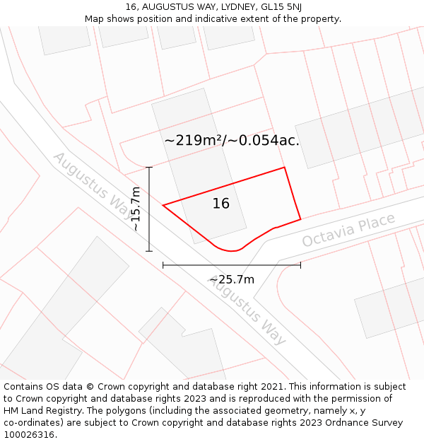 16, AUGUSTUS WAY, LYDNEY, GL15 5NJ: Plot and title map
