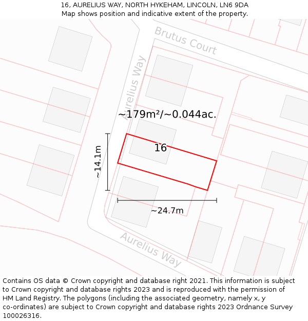 16, AURELIUS WAY, NORTH HYKEHAM, LINCOLN, LN6 9DA: Plot and title map