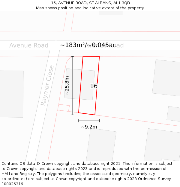 16, AVENUE ROAD, ST ALBANS, AL1 3QB: Plot and title map