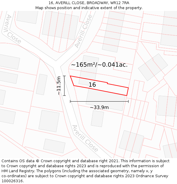 16, AVERILL CLOSE, BROADWAY, WR12 7RA: Plot and title map
