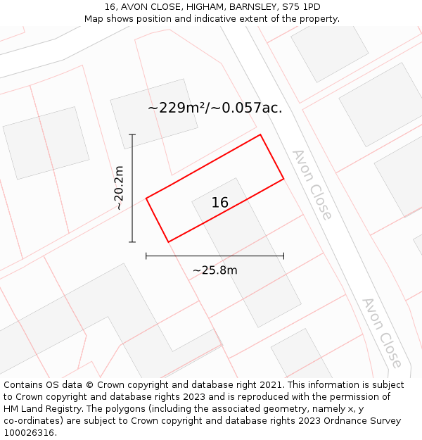16, AVON CLOSE, HIGHAM, BARNSLEY, S75 1PD: Plot and title map