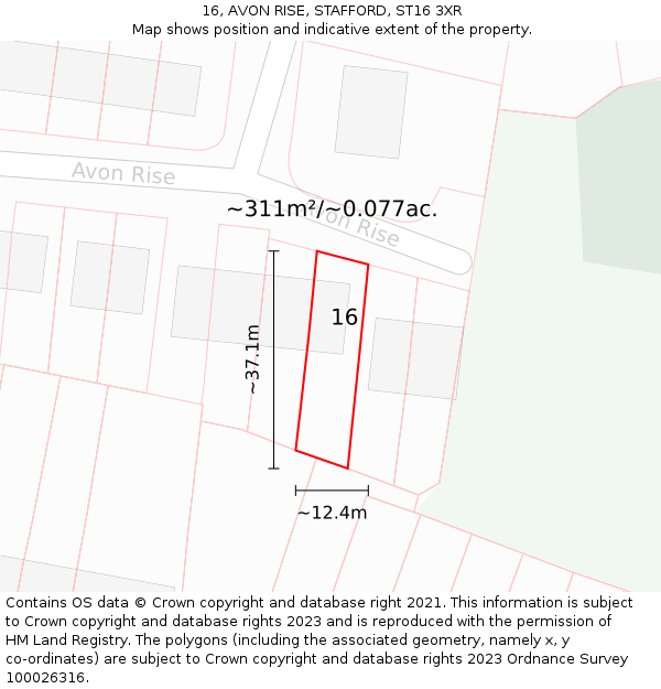 16, AVON RISE, STAFFORD, ST16 3XR: Plot and title map
